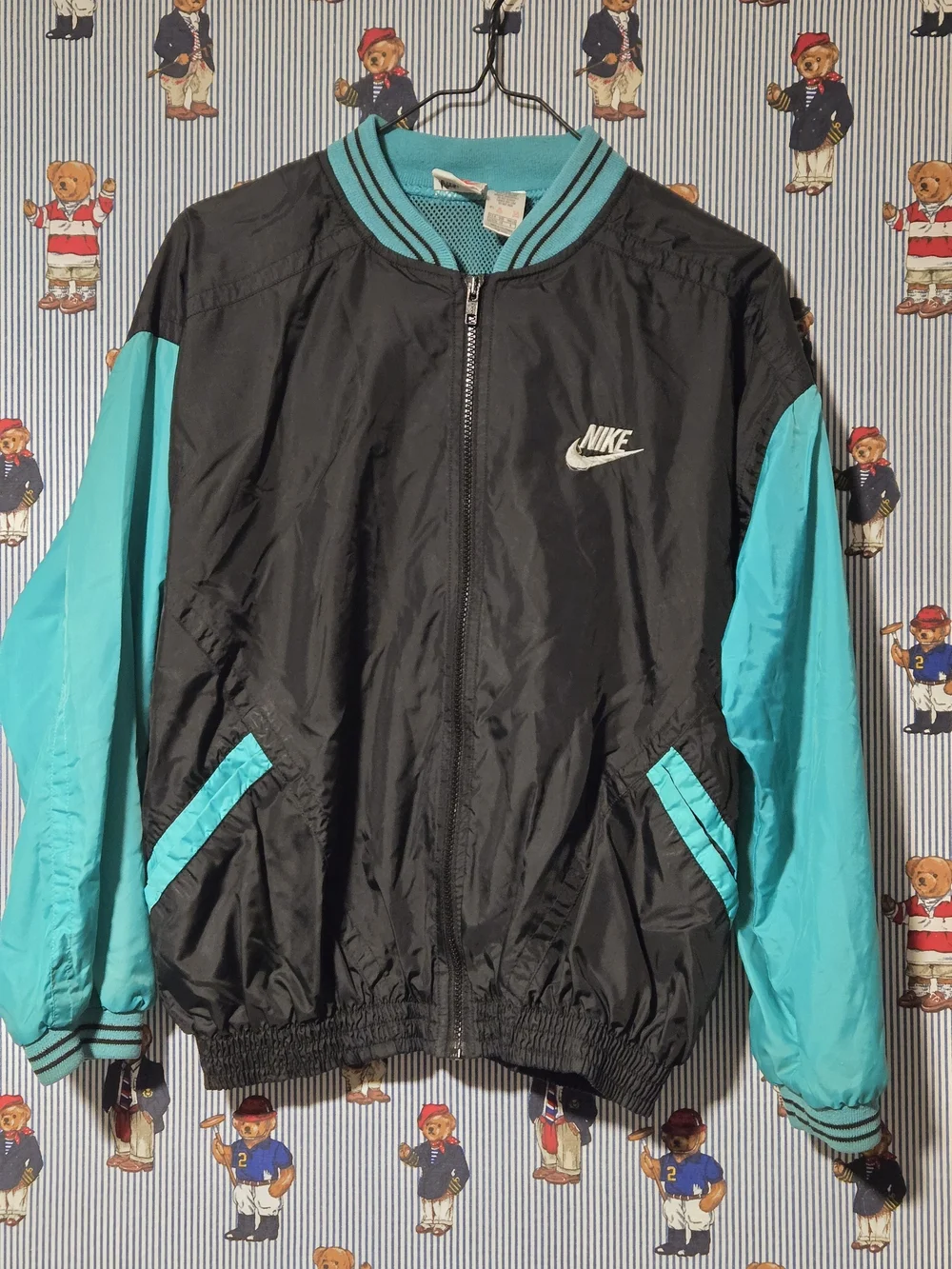 Vintage 90s Nike Black & Teal Zip Up Windbreaker Jacket Womens Large